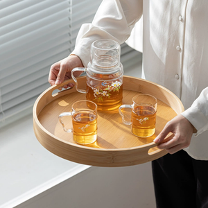 Plato de taza de té de madera de bambú, vajilla elegante con asas de utensilios, bandeja sólida para ocasiones de fiesta de CENA DE Hotel - Product Image 3