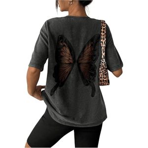 Camiseta Oversize de Algodón 100% con Estampado de Mariposa para Mujer FOXA, Estilo Vintage con Corte y Media Manga, Cuello Redondo, Ideal para Salir - Product Image 1