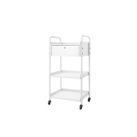 Chariot de rangement à roulettes blanc verrouillable à 4 roues, 3 niveaux, avec étagère en fer et tiroir, durable, facile à déplacer, pour salon et usage médical