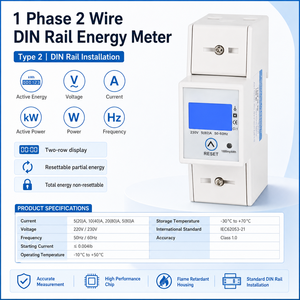 Compteur d'énergie monophasé à rail DIN avec écran LCD et réinitialisation par clé, 5-80A 230V, pour usage domestique et commercial - Product Image 4