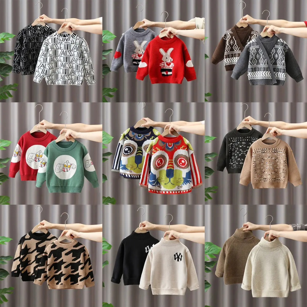 Suéter de punto de algodón orgánico certificado para niños, suéter de diseño de oso para niños, venta al por mayor