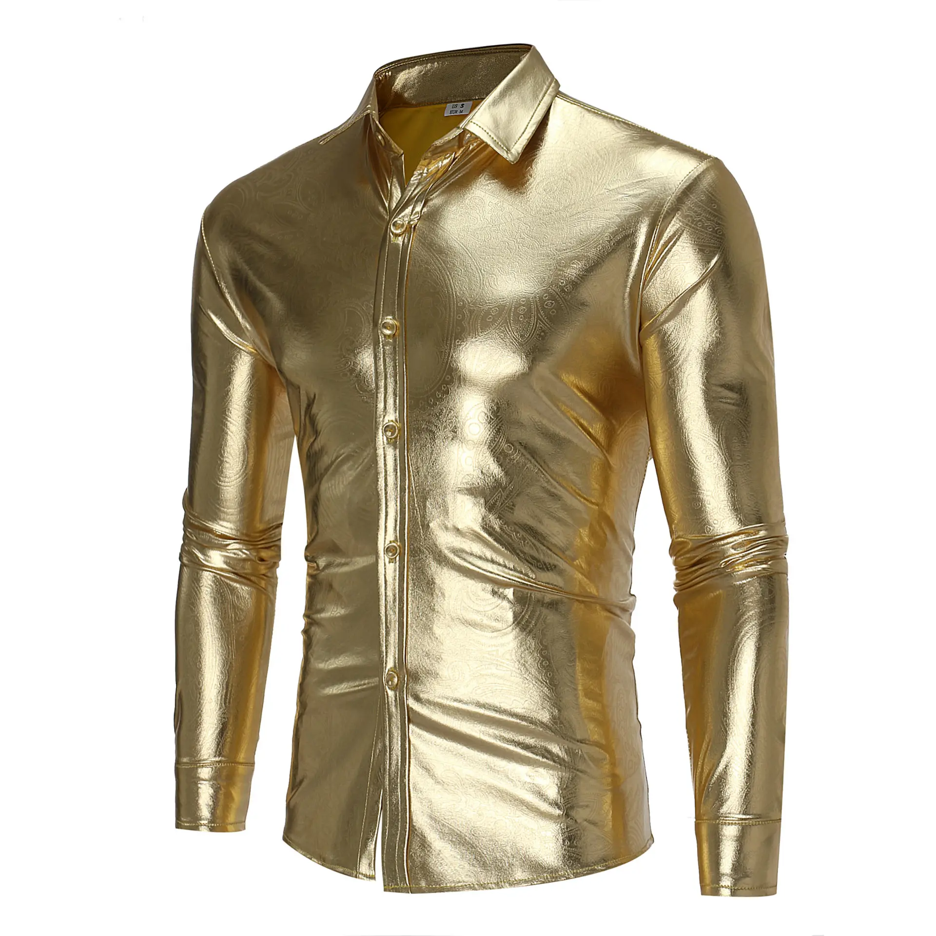 Newest custom gold silver black solid color long sleeve stamp printing mens dress shirts