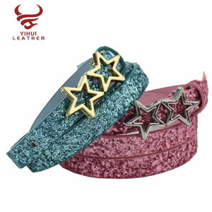 Designer di moda Bling Glitter sottile per bambini cintura piatta in pelle PU fibbia stella cintura per bambini per bambine - Product Image 2