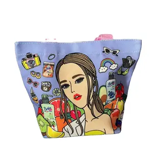 Custom design full colors printed cotton cloth bag sublimation printed canvas bag with button