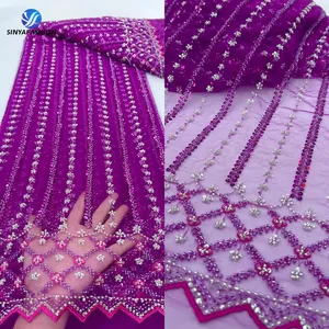 High Quality Double Beaded Fabrics Embroidery Sewing Ceremonial Dress French African Sequins Lace For Wedding Party