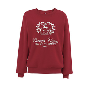 Sudadera con cuello redondo para mujer, estilo oversize, con estampado gráfico de escudo universitario, jersey de algodón grueso, color burdeos, para otoño - Product Image 5