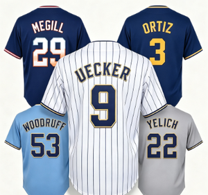 Maillot de baseball des Milwaukee Brewers # 9 Uecker # 29 Megill # 3 Ortiz # 53 Woodruff # 22 maillots de sport cousus pour hommes Yelich - Product Image 1