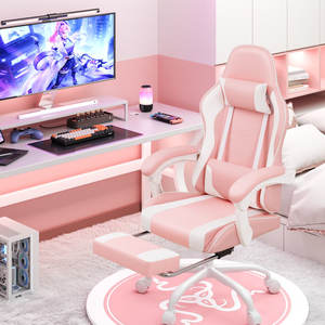 AJUNION Silla de juego de piel sintética ajustable con reposapiés Silla reclinable giratoria para oficina y estilo de carreras Confort Rosa - Product Image 4
