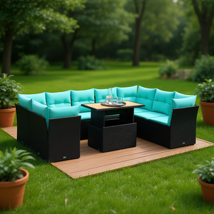 Conjunto de Sofás de Patio de Ratán Sintético Negro con Cojines, 10 Piezas, Muebles de Jardín para Exteriores, Diseño Contemporáneo - Product Image 3
