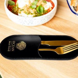 Porta Cubiertos de Cuero PU Personalizado, Portátil, para Restaurante, para Regalo - Product Image 3