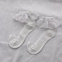 Chaussettes de danse tricotées en coton blanc pour enfants Chaussettes transparentes à équipage mignon avec robe à volants Chaussettes décontractées transparentes pour la saison de printemps