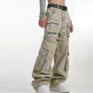 Pantalones vaqueros cargo Y2K para mujer con múltiples bolsillos, diseño de pierna desmontable, estilo urbano, holgados, admiten personalización - Product Image 2