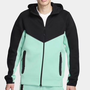 时尚新款设计高品质浅紫色重量级400gsm透气色块全拉链男式连帽衫 - Product Image 4