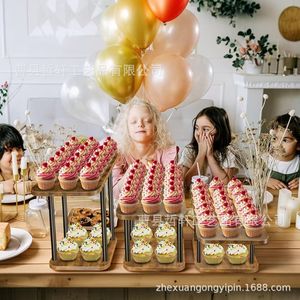 ชั้นวางขนมหวานไม้ 3 ชั้น สำหรับงานปาร์ตี้ จัดแสดงเค้ก ผลไม้ รูปทรงสี่เหลี่ยมผืนผ้า ใช้ซ้ำได้ - Product Image 2