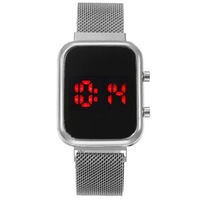 Populer jam tangan layar sentuh LED persegi pria dengan tali gesper Magnet malas tampilan Dial Digital elegan