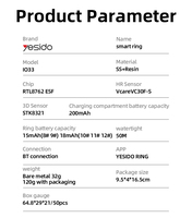 Bague Connectée Yesido IO33 Précise Étanche Support Commande Manuelle Surveillance Santé 24H