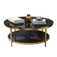 Ensemble de tables basses de luxe modernes, nouvelle collection, acier inoxydable rond avec plateau en pierre de marbre noir pour le salon, meubles de maison