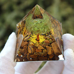 <b>Crystal</b> Epoxy Pyramid Resin Ornament With <b>Tree</b> And Stones Desk Office Decor Feng Shui Design Single Piece Package - Product Image 4