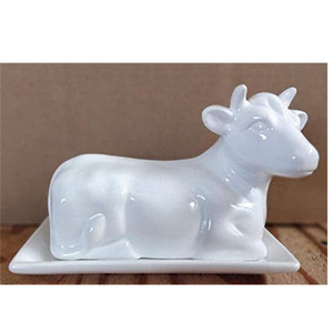 Plato de mantequilla en forma de vaca, cerámica blanca/<span class=keywords><strong>porcelana</strong></span> - Product Image 1