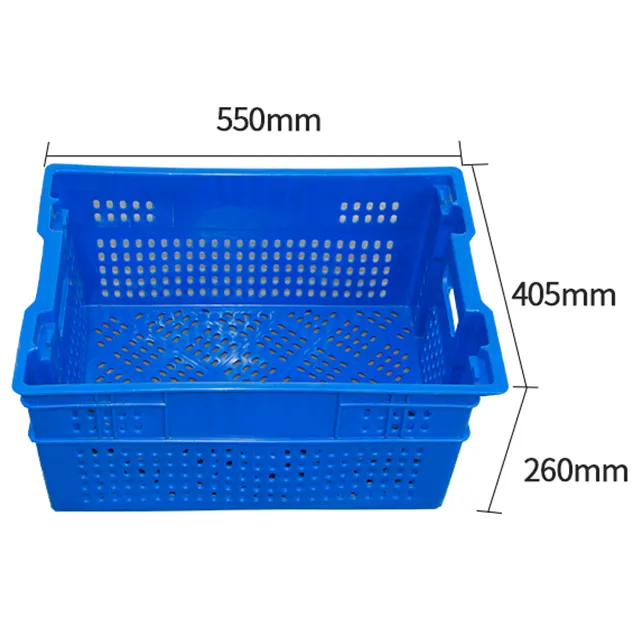 Caixa de plástico empilhável e de armazenamento fácil de limpar Caixa de tomate de plástico empilhável para armazenamento de malha vegetal