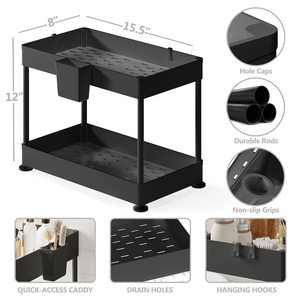Under Sink Organizer, Roll Out Under Cabinet <b>Storage</b> <b>Kitchen</b> Organizer Drawer with Hooks, Bathroom Standing Rack and Shelves - Product Image 2