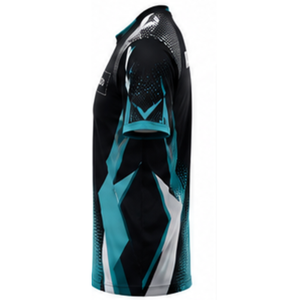 T-shirt de sport imprimé graphique noir et turquoise pour homme, en polyester Dry Fit, col rond, haut de performance athlétique - Product Image 3