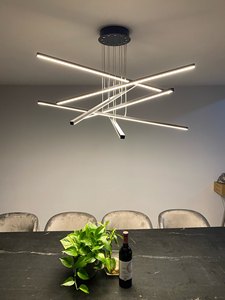 <b>Modern</b> <b>Gold</b> Geometric <b>Chandelier</b> LED Pendant Light 3500K Warm White E26 Dimmable Stainless Steel Body Adjustable Height CRI 90 - Product Image 2