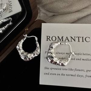 S925 Sterling Silver Korean Style Retro <b>Fashion</b> <b>Earrings</b> Simple Retro Design with Hollow Pleated Texture Version Niches - Product Image 2