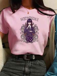 Elegant Women's Blouse &amp; <strong>T</strong>-<strong>shirt</strong> <strong>WEDNESDAY</strong> Pattern Print-Loose Casual Jersey Fabric Mid-length Anti-Pilling Soft Fashionable - Product Image 4