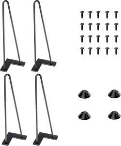 4 Packs de pieds de table en épingle à cheveux en acier noir 2 tiges Pieds de meubles pour chambre à coucher salon maison bureau Design traditionnel Vente par correspondance - Product Image 2