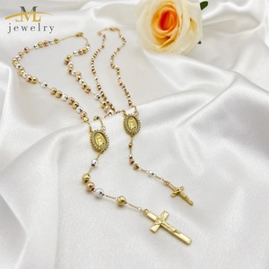 JML Collar Religioso Tricolor de la Virgen María Chapado en Oro de 14K Collar Cristiano con Ankh Collar Católico <span class=keywords><strong>del</strong></span> Rosario - Product Image 5
