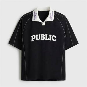 OEM Custom Luxury Streetwear 100% Cotton Screen Print <b>Patchwork</b> Collar T-<b>shirts</b> Reflective Tape Flat Embroidery Men's T-<b>shirt</b> - Product Image 1