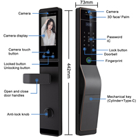 Kunci Pintu Digital Pintar 3D Pengenal Wajah Tahan Air dengan Pemindai Vena Telapak Tangan, Sidik Jari, Kamera, dan Fingerprint