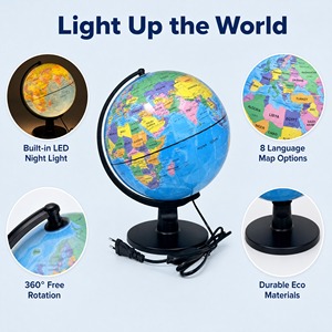 <span class=keywords><strong>ลูก</strong></span>โลกพลาสติก PVC ขนาด 10 นิ้ว พร้อมไฟ LED หมุนได้ 360 องศา ฐาน ABS สำหรับการเรียนรู้ภูมิศาสตร์ ตกแต่งบ้านและโรงเรียน มาตรฐาน EN71 - Product Image 1