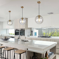 Lámpara Colgante de Metal y Vidrio Transparente con Acabado Cobre Pulido de 60W, Altura Ajustable, para Comedor, Isla de Cocina