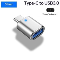 Adaptateur Type-C vers USB3.0 Lecteur de cartes pour téléphones mobiles en alliage de zinc Adaptateur USB C vers USB 3.0 OTG avec éclairage