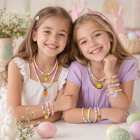 Kit de fabrication de bracelets DIY en forme de lapin de Pâques, perles en argile, perles plates rondes en polymère Heishi avec breloques carottes pour enfants
