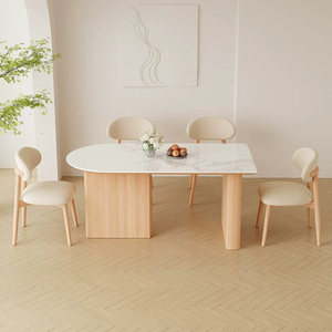 Table à manger de style médiéval en bois massif avec plateau en pierre, chaises, comptoir blanc, forme ovale semi-circulaire pour 4 à 8 <span class=keywords><strong>personnes</strong></span> - Product Image 4