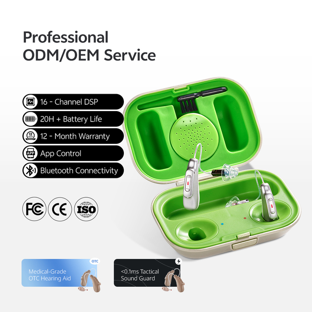 White Label OTC Digital Programmable 12-Channel Adjustable Sound Protection RIC Hearing Aid APP Control for 40hr Battery