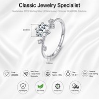 Bague de fiançailles en moissanite en argent 925 - 1 carat, solitaire à six griffes, avec accent floral sur la tige fendue