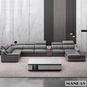 Ensemble de canapés en cuir italien de qualité supérieure avec porte-gobelet, USB, appuie-tête réglables et haut-parleur Bluetooth-Canapés de salon MANBAS - Product Image 4