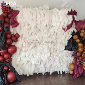 LEDA Indoor Birthday Party Wedding Event Supplies White Square <b>Flower</b> Wall Handmade Silk <b>Artificial</b> Feather Background - Product Image 2