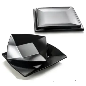 Hot Selling Matte Black Tableware Japanese Square Dinner Plate Restaurant Oval Sushi Slate Plate