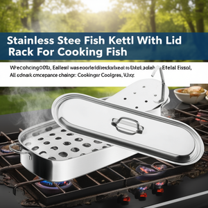 Casserole à poisson en acier inoxydable avec couvercle et support pour la cuisson du poisson - Product Image 3