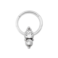 Anneau de piercing pour le nez, le septum, le daith, en acier inoxydable 316 plaqué argent, segment articulé, 16g, avec zircon, pour femmes, bijoux pour le corps