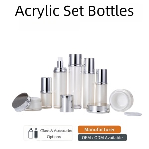 Nouvelle bouteille de luxe sans air en acrylique rechargeable pour sérum et lotion cosmétique, avec pompe, argentée, 100ml, 50ml, 30ml, 15ml, 50g, 30g - Product Image 1