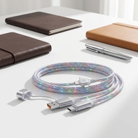 Kabel Data 3 in 1 Bersinar USB A Tipe C Pengisian Cepat Bahan PVC Kabel Multi Charger untuk Ponsel Grosir