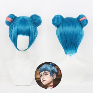 Vente en gros <span class=keywords><strong>Jinx</strong></span> Perruque 30cm Court Bleu <span class=keywords><strong>League</strong></span> <span class=keywords><strong>of</strong></span> Legends LOL Arcane Anime Cheveux Synthétique Halloween Party Cosplay Ponytails Perruque - Product Image 1