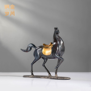 Figura de caballo de cobre y oro, decoración artística hecha a mano para sala de estar u oficina, regalo de inauguración de casa - Product Image 4