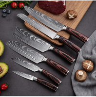 Ensemble de 8 couteaux de cuisine Damas, manches en bois ambidextres, lames en acier inoxydable tranchantes, couteaux de chef pour trancher, longueur de la lame de 3 à 8 pouces, EVA
